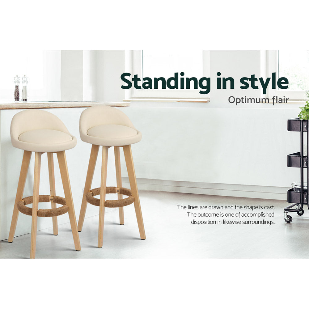 Stool Haven Set of 2 PU Leather Backrest Bar Stools - Beige