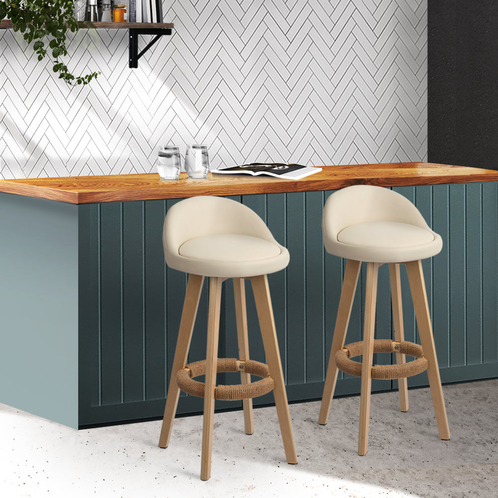 Stool Haven Set of 2 PU Leather Backrest Bar Stools - Beige