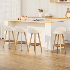 Stool Haven 4x Bar Stools Padded Leather Wooden Beige