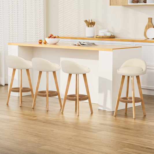Stool Haven 4x Bar Stools Padded Leather Wooden Beige
