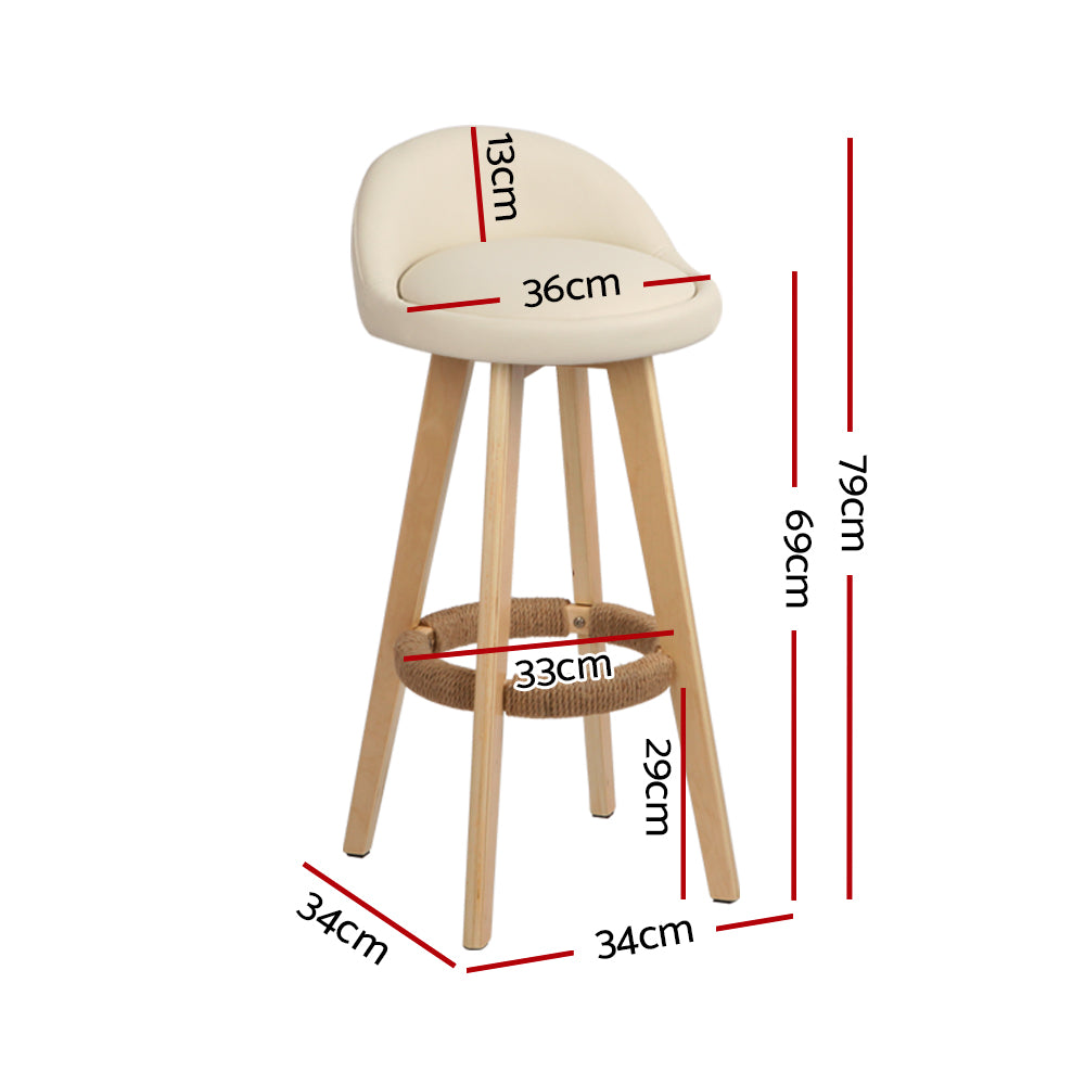 Stool Haven 4x Bar Stools Padded Leather Wooden Beige