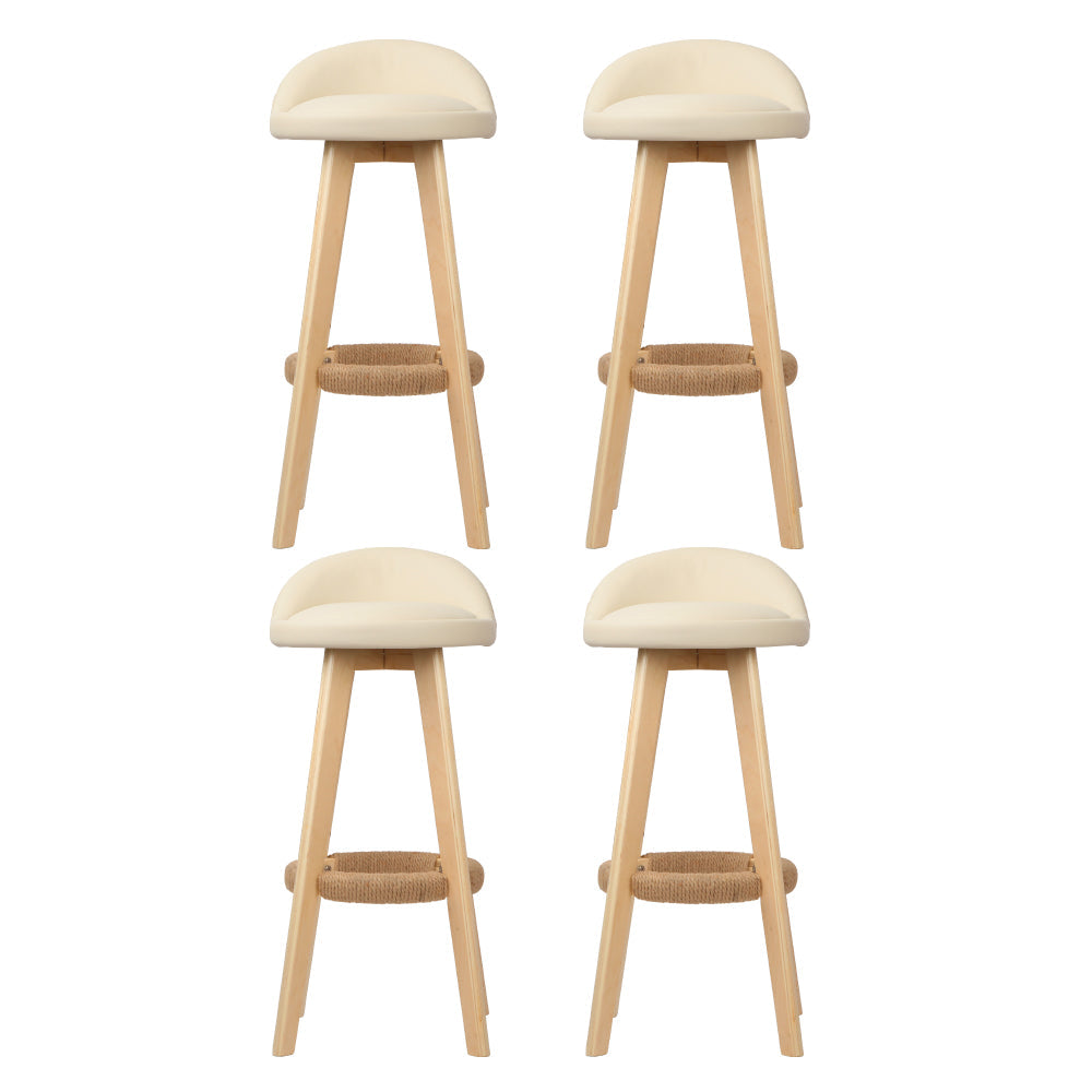 Stool Haven 4x Bar Stools Padded Leather Wooden Beige