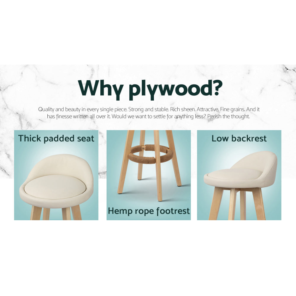 Stool Haven 4x Bar Stools Padded Leather Wooden Beige