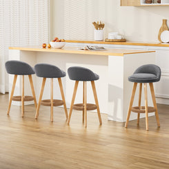 Stool Haven 4x Bar Stools Padded Linen Wooden Grey