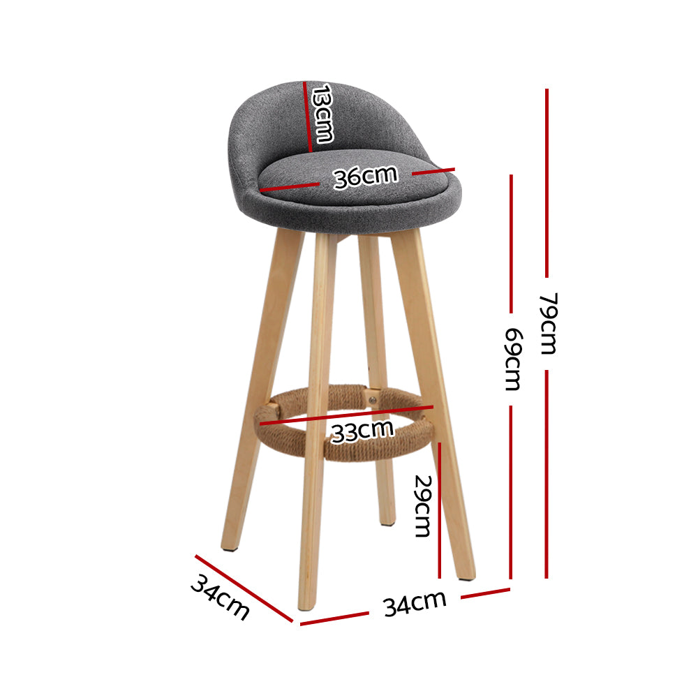 Stool Haven 4x Bar Stools Padded Linen Wooden Grey