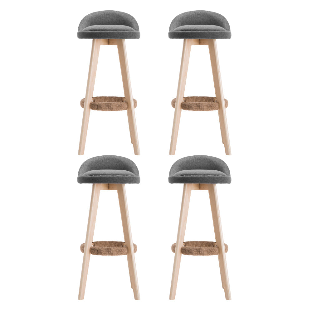 Stool Haven 4x Bar Stools Padded Linen Wooden Grey