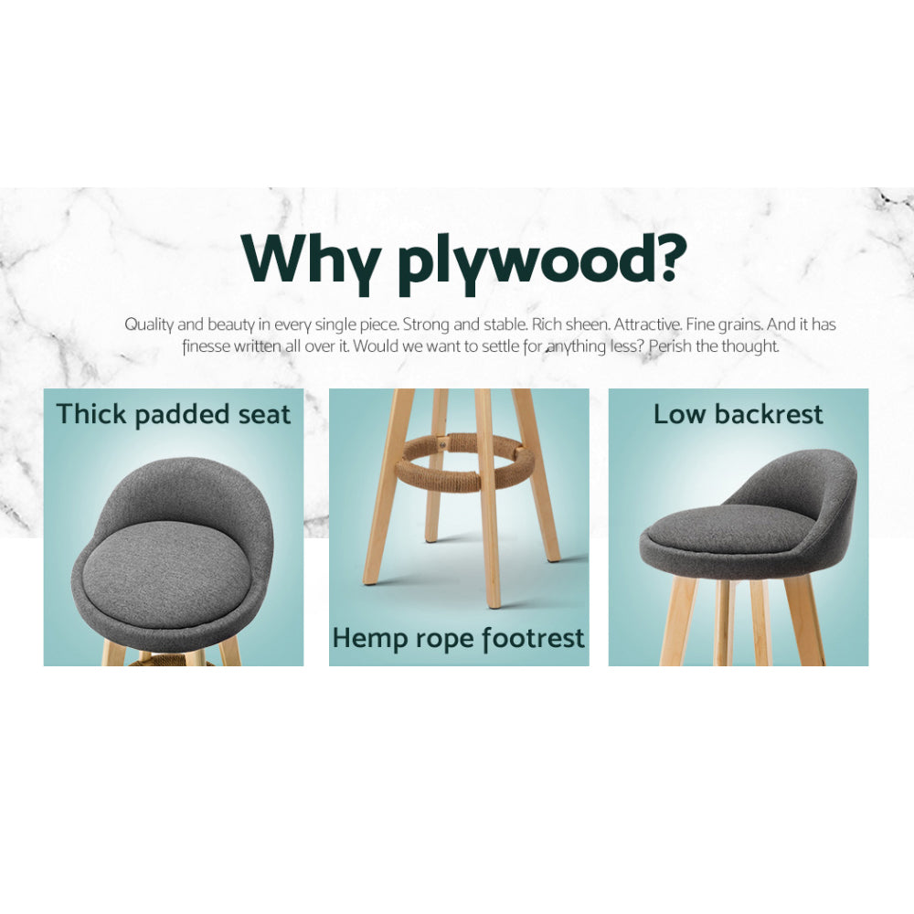 Stool Haven 4x Bar Stools Padded Linen Wooden Grey