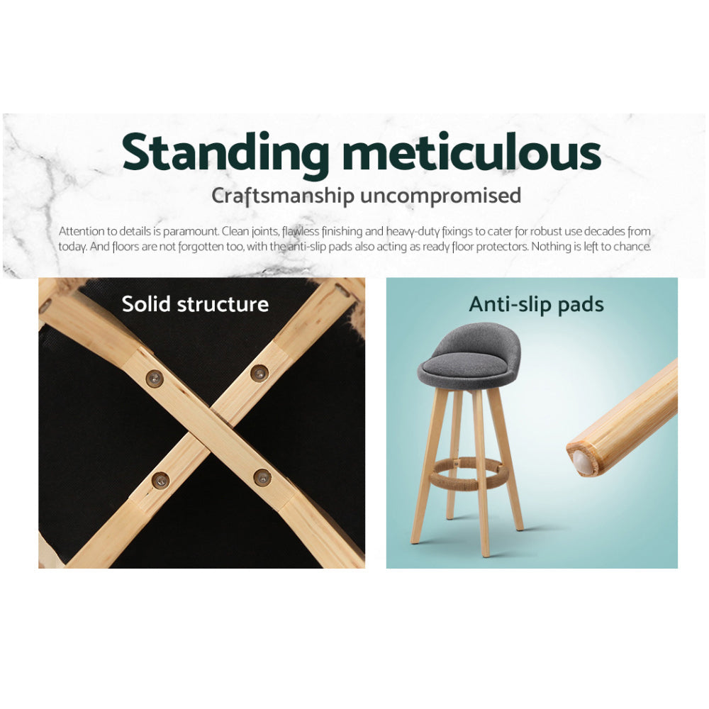 Stool Haven 4x Bar Stools Padded Linen Wooden Grey