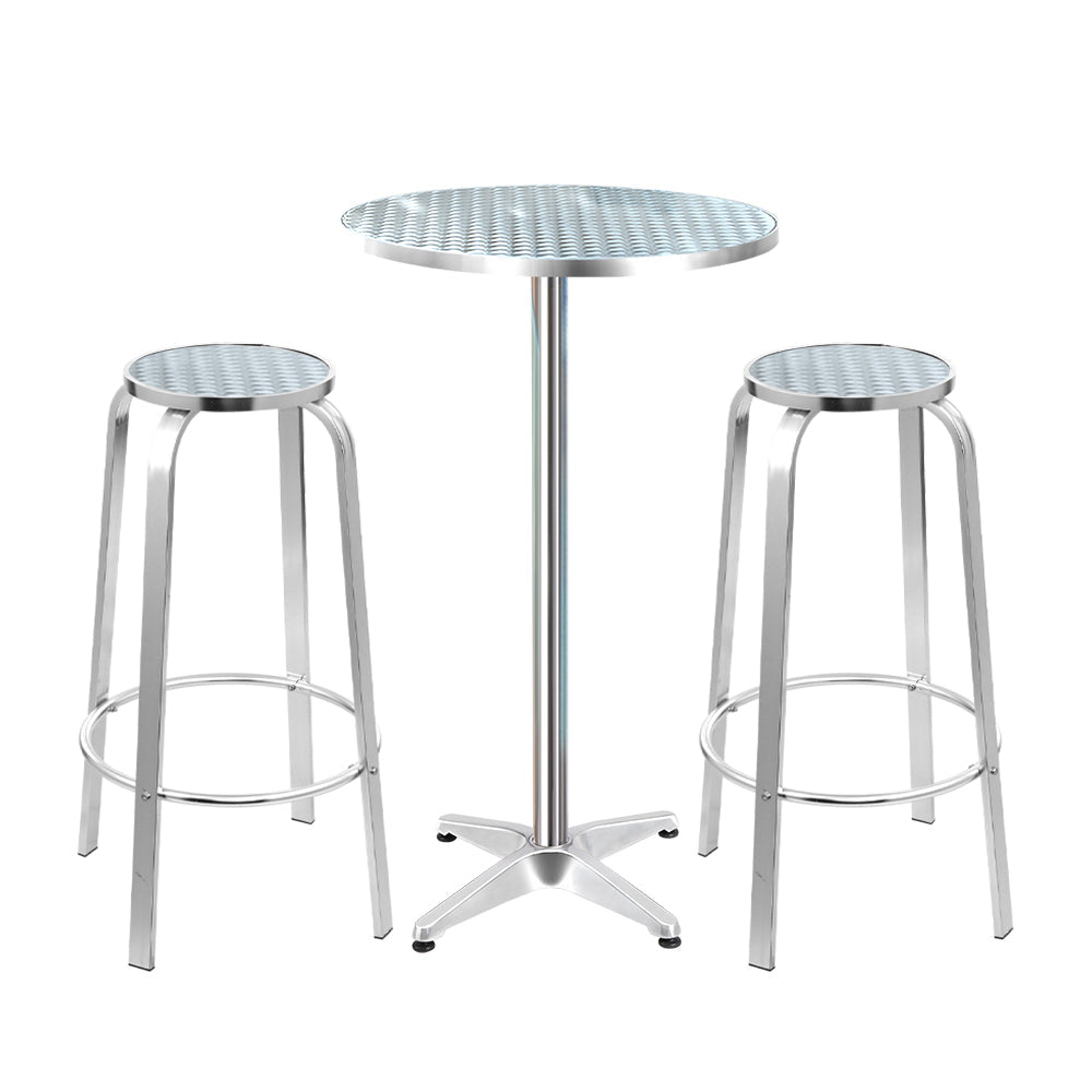 Gardeon Outdoor Bistro Bar Table & Adjustable Stools Adjustable - Metal / Circular