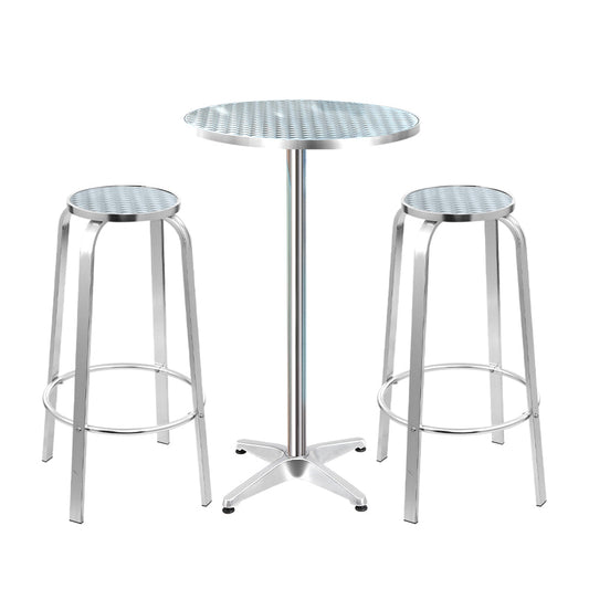 Gardeon Outdoor Bistro Bar Table & Adjustable Stools Adjustable - Metal / Circular