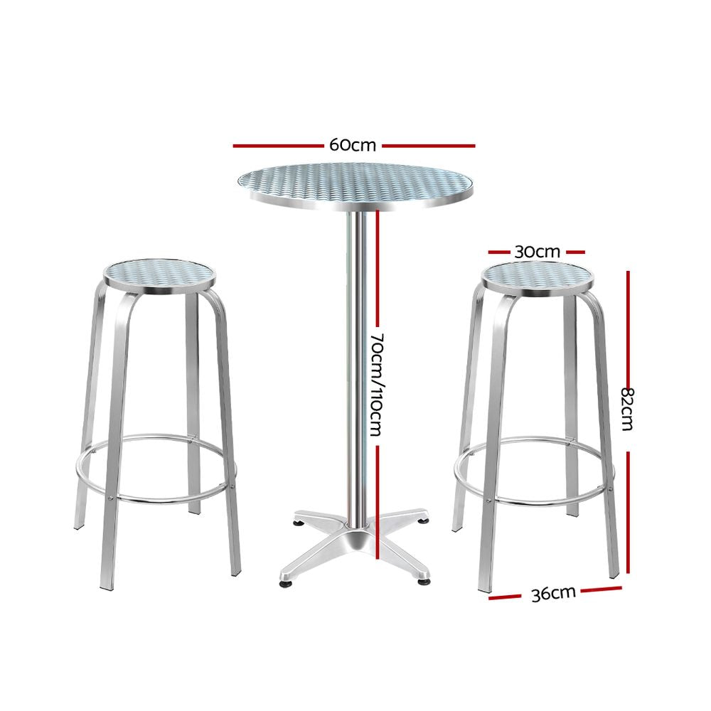 Gardeon Outdoor Bistro Bar Table & Adjustable Stools Adjustable - Metal / Circular