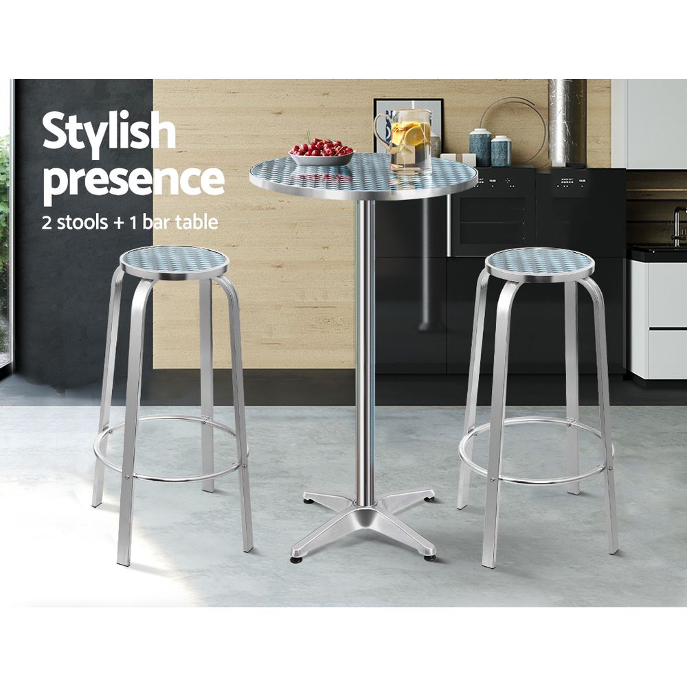 Gardeon Outdoor Bistro Bar Table & Adjustable Stools Adjustable - Metal / Circular