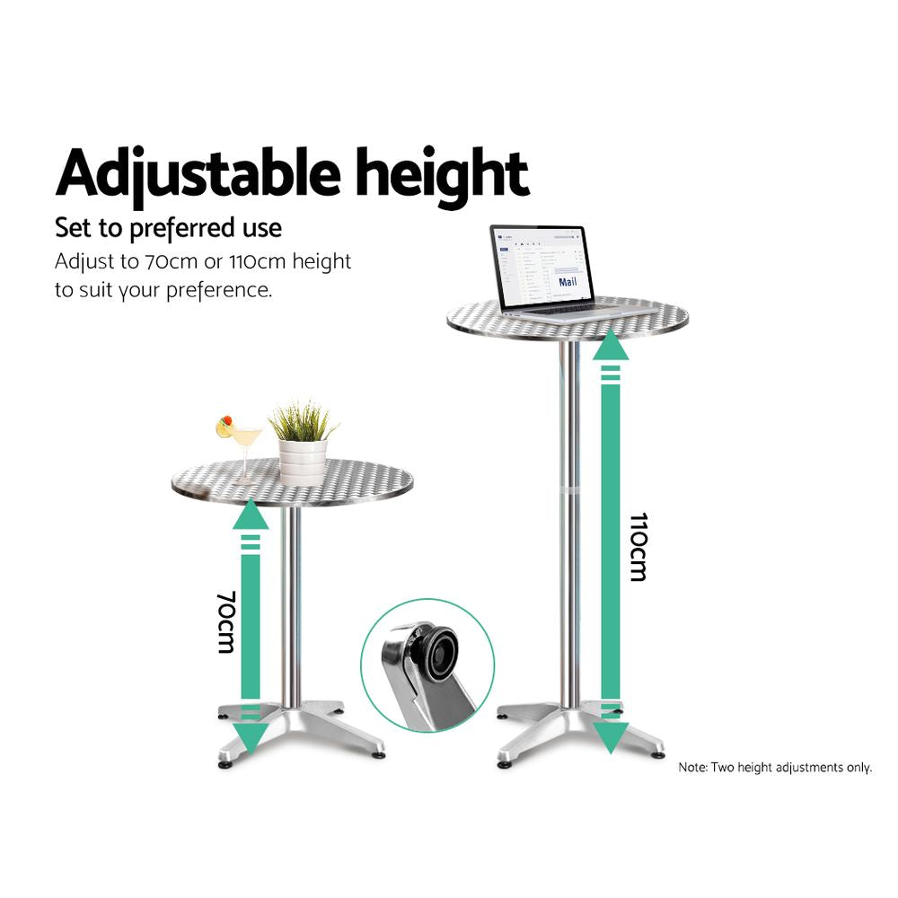 Gardeon Outdoor Bistro Bar Table & Adjustable Stools Adjustable - Metal / Circular