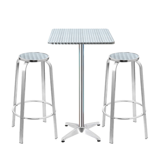 Gardeon Outdoor Bistro Bar Table & Adjustable Stools Adjustable - Metal / Square
