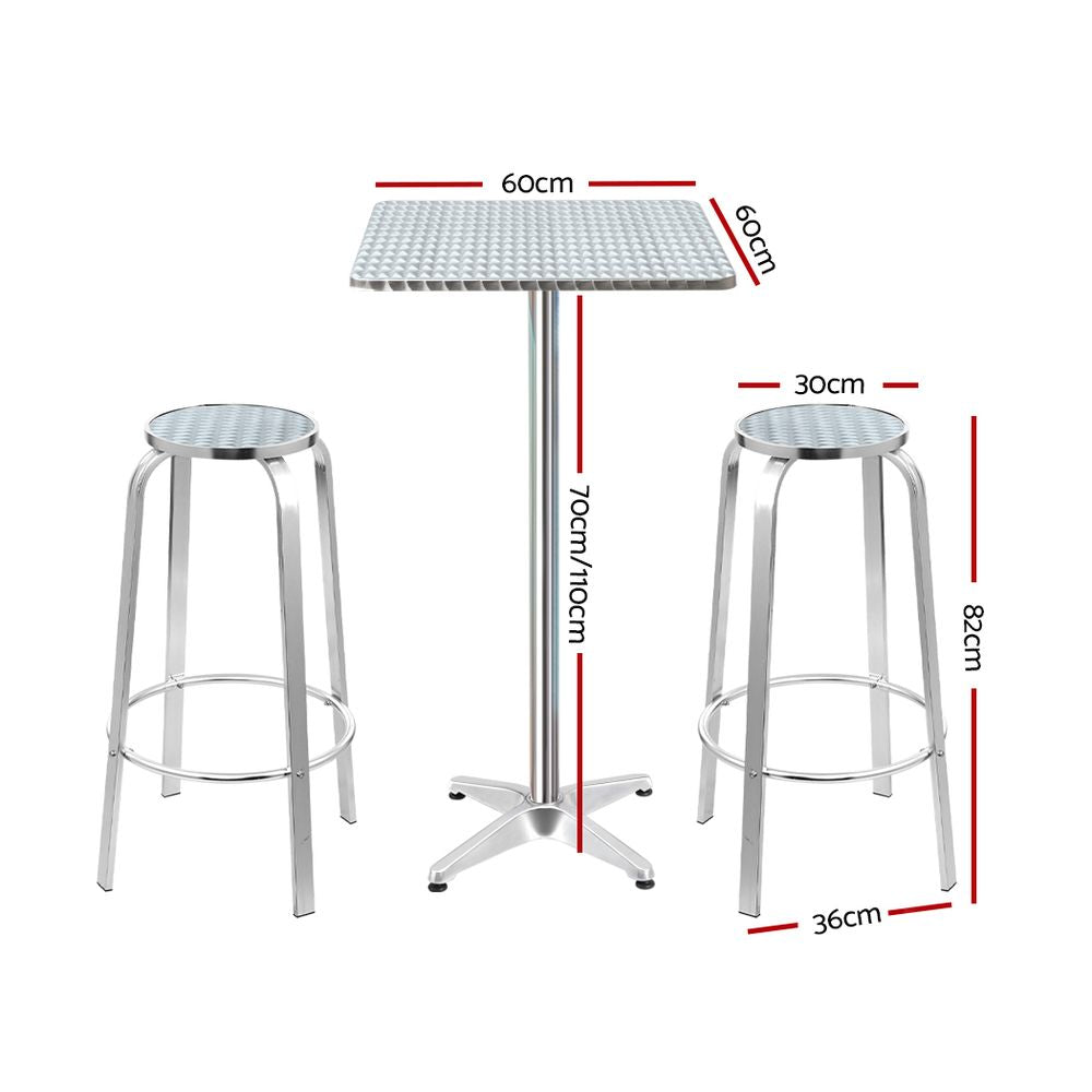 Gardeon Outdoor Bistro Bar Table & Adjustable Stools Adjustable - Metal / Square