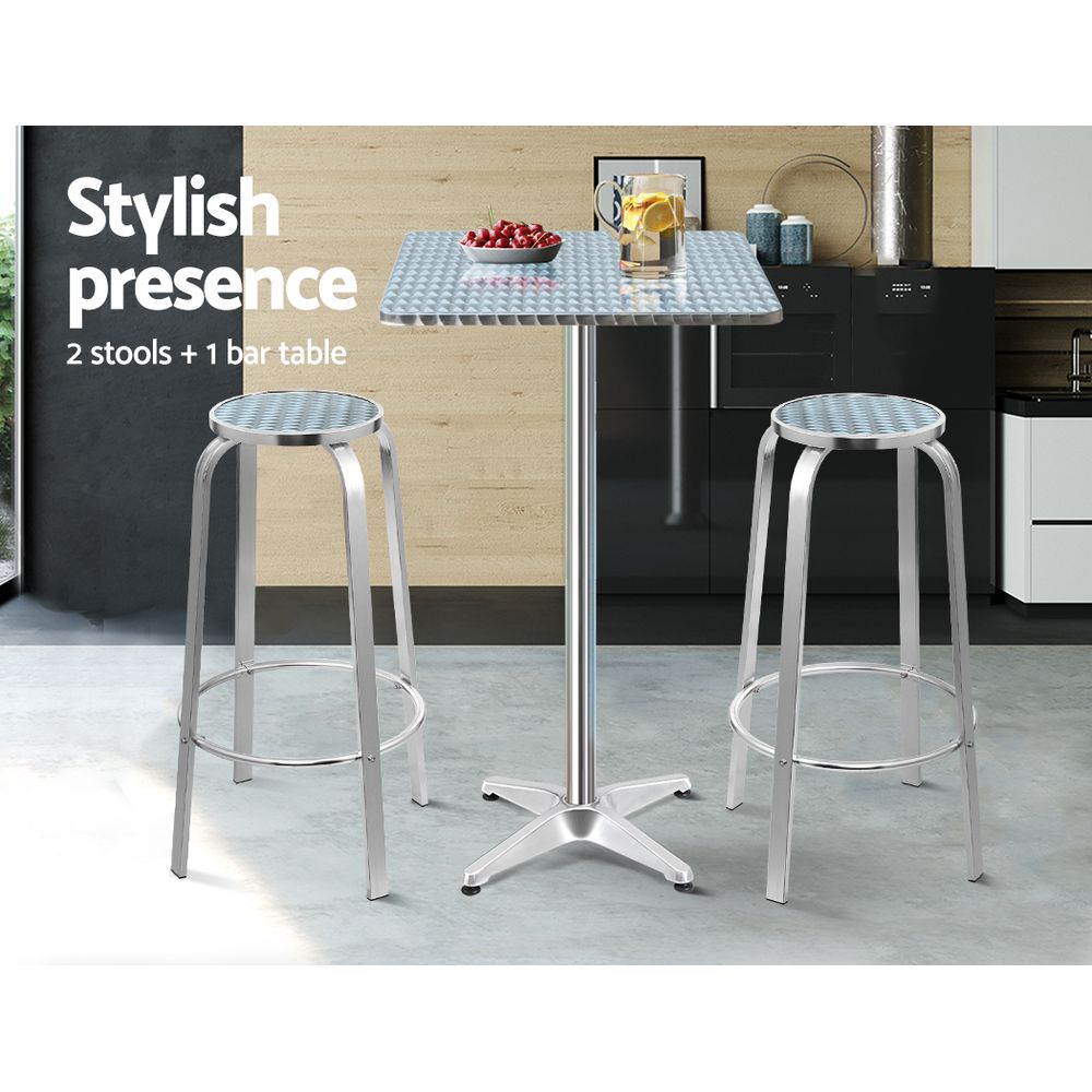 Gardeon Outdoor Bistro Bar Table & Adjustable Stools Adjustable - Metal / Square