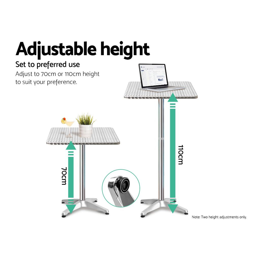 Gardeon Outdoor Bistro Bar Table & Adjustable Stools Adjustable - Metal / Square