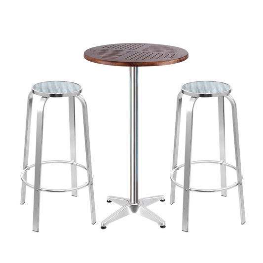 Gardeon Outdoor Bistro Bar Table & Adjustable Stools Adjustable - Wood
