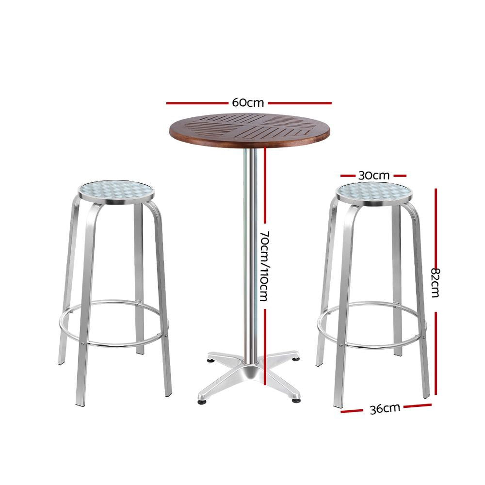 Gardeon Outdoor Bistro Bar Table & Adjustable Stools Adjustable - Wood