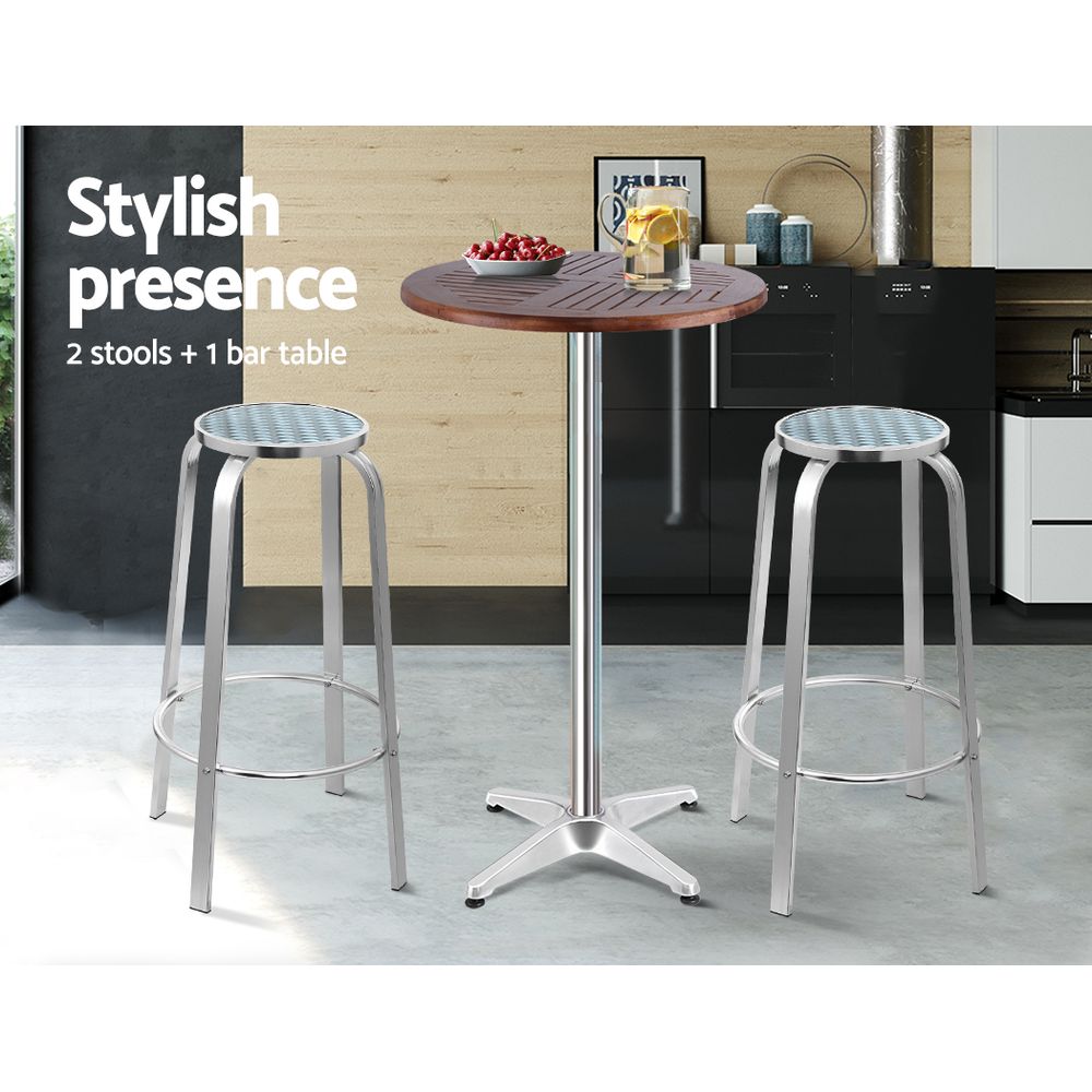 Gardeon Outdoor Bistro Bar Table & Adjustable Stools Adjustable - Wood