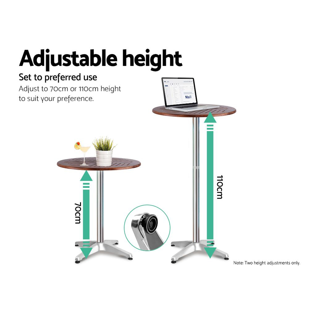 Gardeon Outdoor Bistro Bar Table & Adjustable Stools Adjustable - Wood