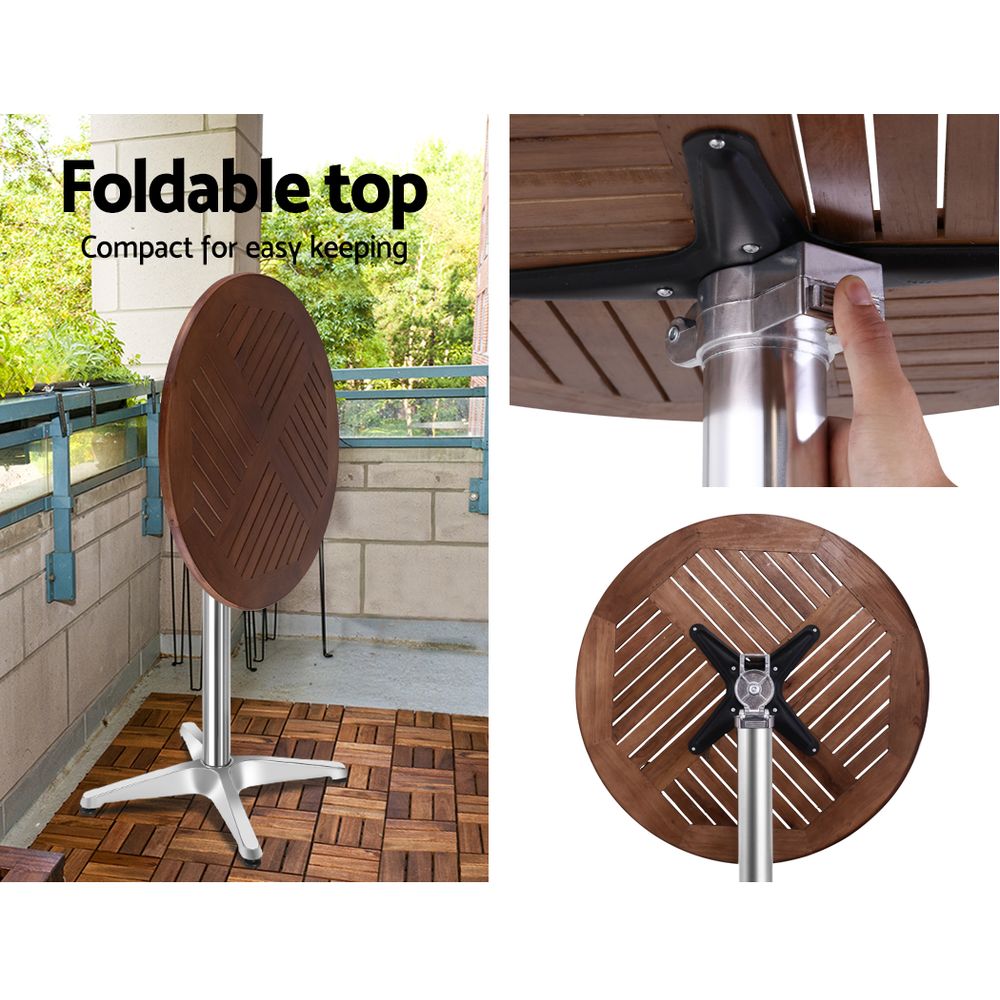 Gardeon Outdoor Bistro Bar Table & Adjustable Stools Adjustable - Wood