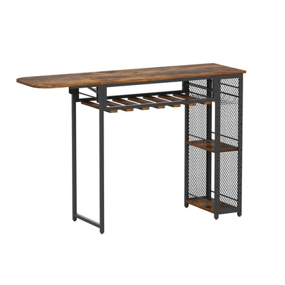 Stool Haven Industrial Bar Table with Wine Rack Built-in Cup Holder Extendable 140cm