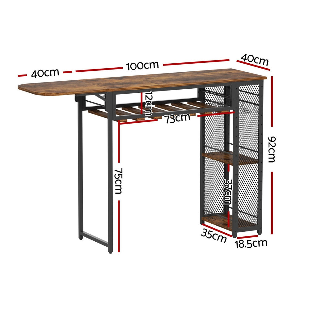 Stool Haven Industrial Bar Table with Wine Rack Built-in Cup Holder Extendable 140cm