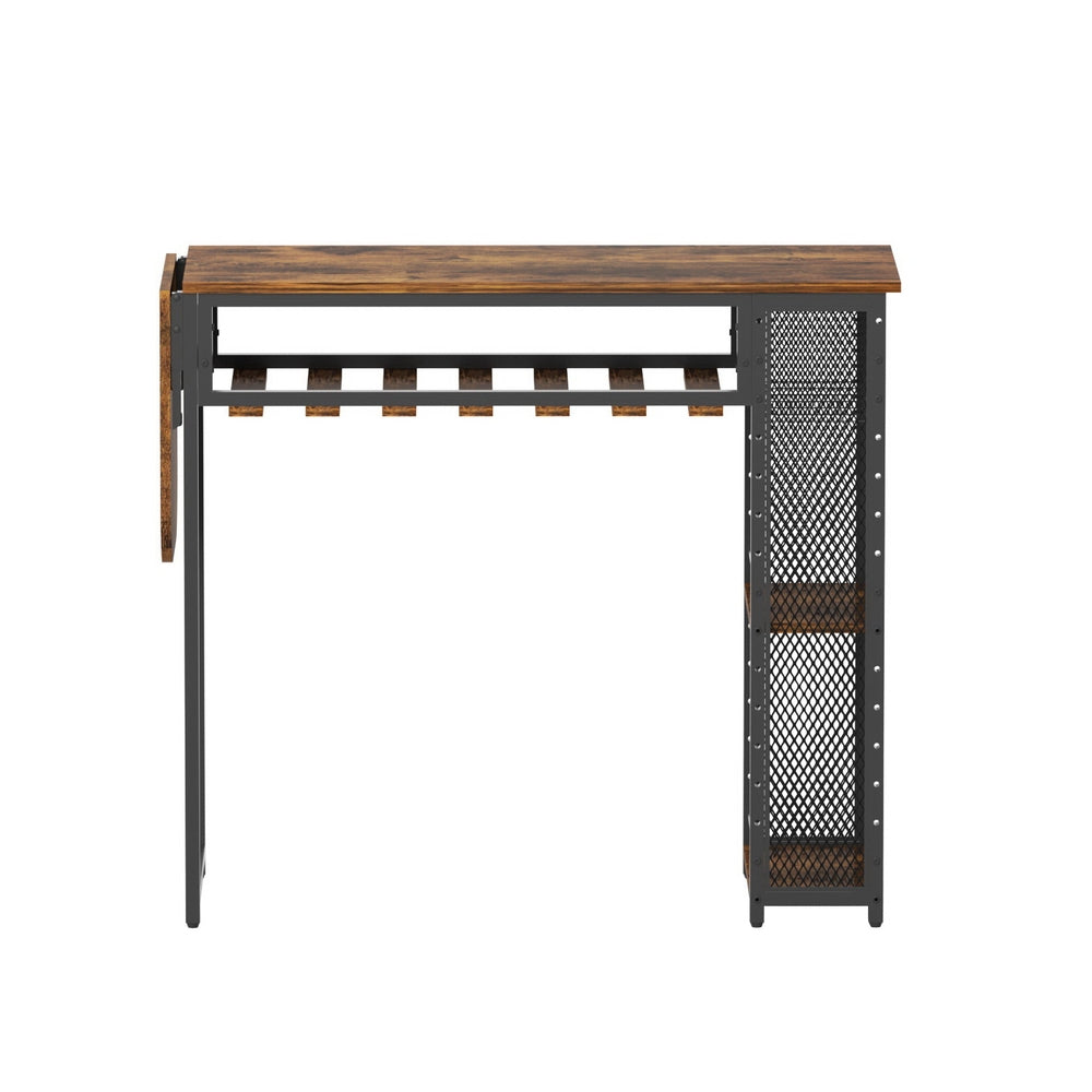 Stool Haven Industrial Bar Table with Wine Rack Built-in Cup Holder Extendable 140cm