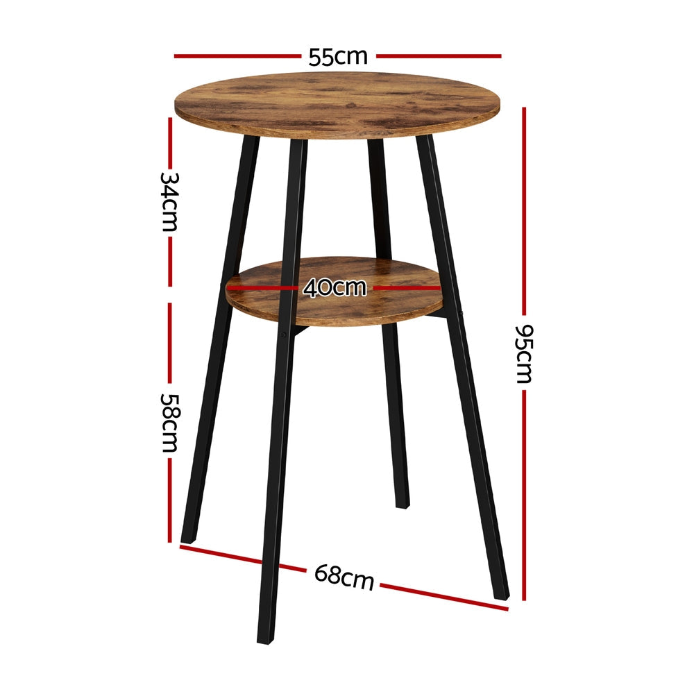 Stool Haven Industrial Bar Table with 2-Tier Organizer Weather-Resistant MDF Top Steel Frame