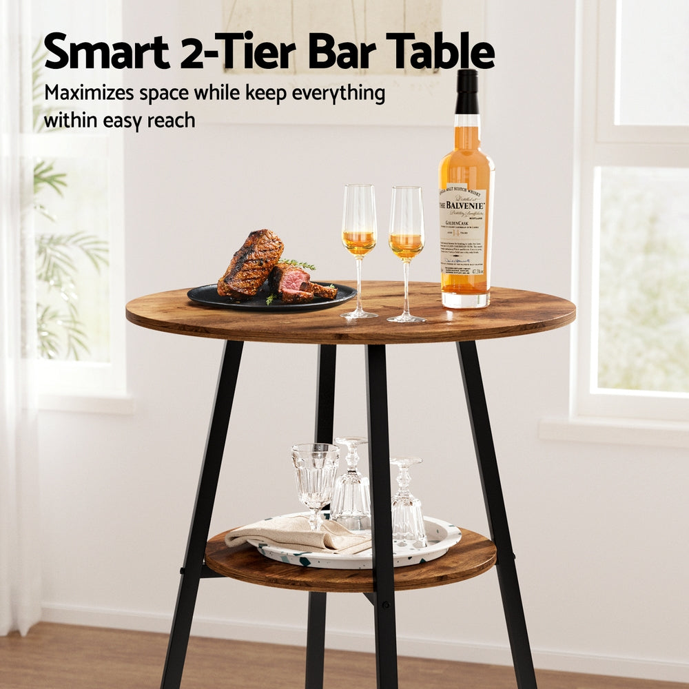 Stool Haven Industrial Bar Table with 2-Tier Organizer Weather-Resistant MDF Top Steel Frame
