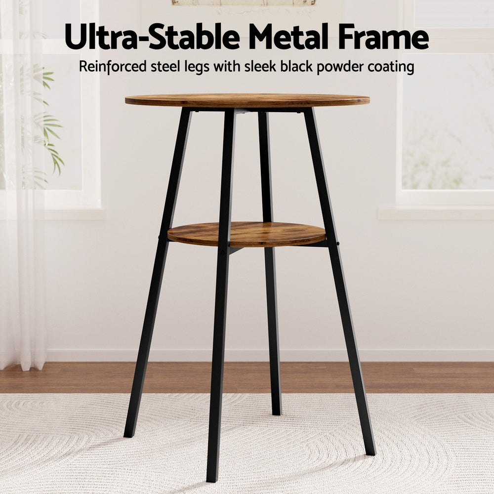 Stool Haven Industrial Bar Table with 2-Tier Organizer Weather-Resistant MDF Top Steel Frame
