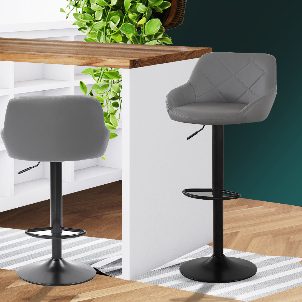 2x Bar Stools Stool Kitchen Chairs Swivel Grey