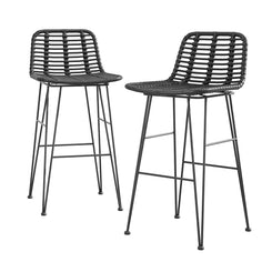 Gardeon 2 x Outdoor Bar Stools Rattan - Black