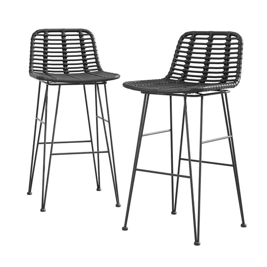 Gardeon 2 x Outdoor Bar Stools Rattan - Black