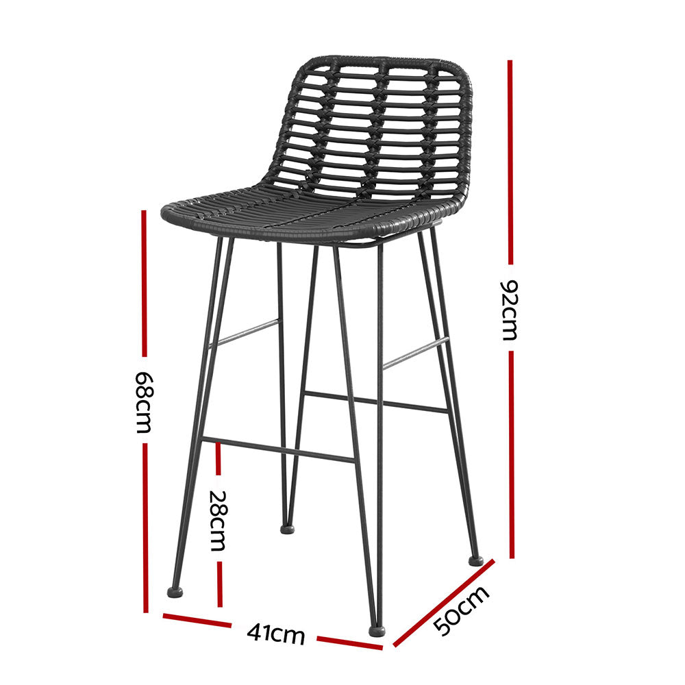 Gardeon 2 x Outdoor Bar Stools Rattan - Black