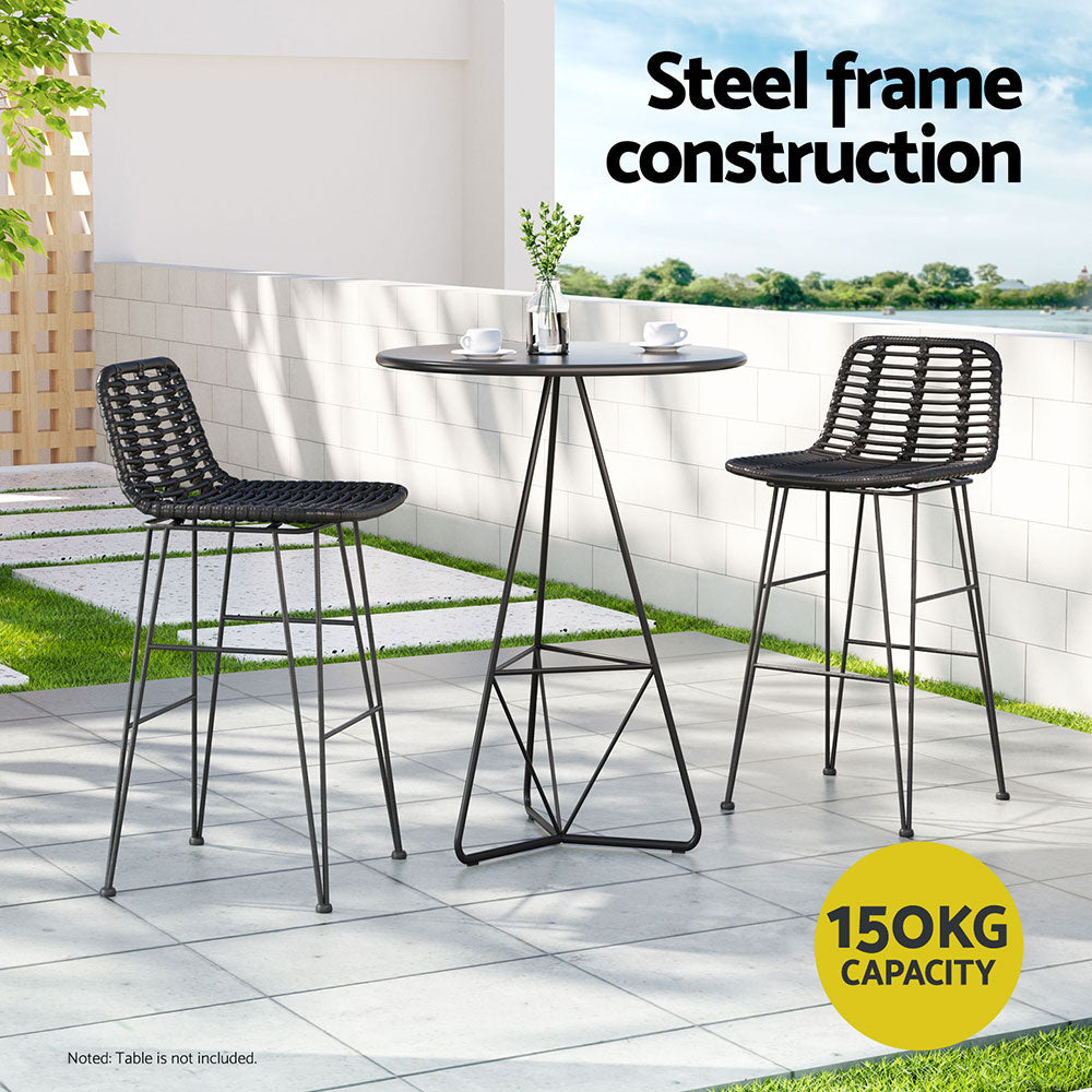 Gardeon 2 x Outdoor Bar Stools Rattan - Black