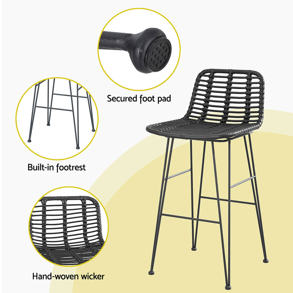 Gardeon 2 x Outdoor Bar Stools Rattan - Black