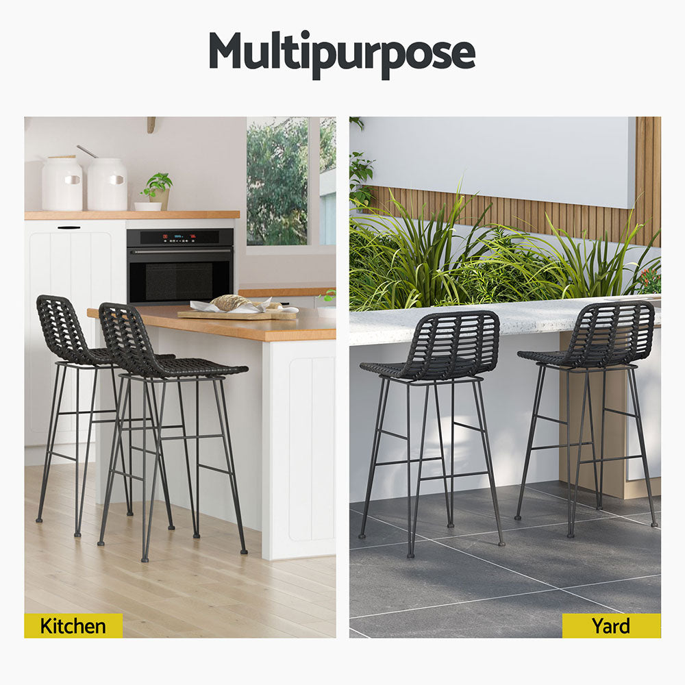 Gardeon 2 x Outdoor Bar Stools Rattan - Black