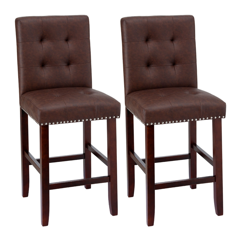 Stool Haven 2x Bar Stools Kitchen Dining Chairs Counter PU Leather Wooden Ada Brown