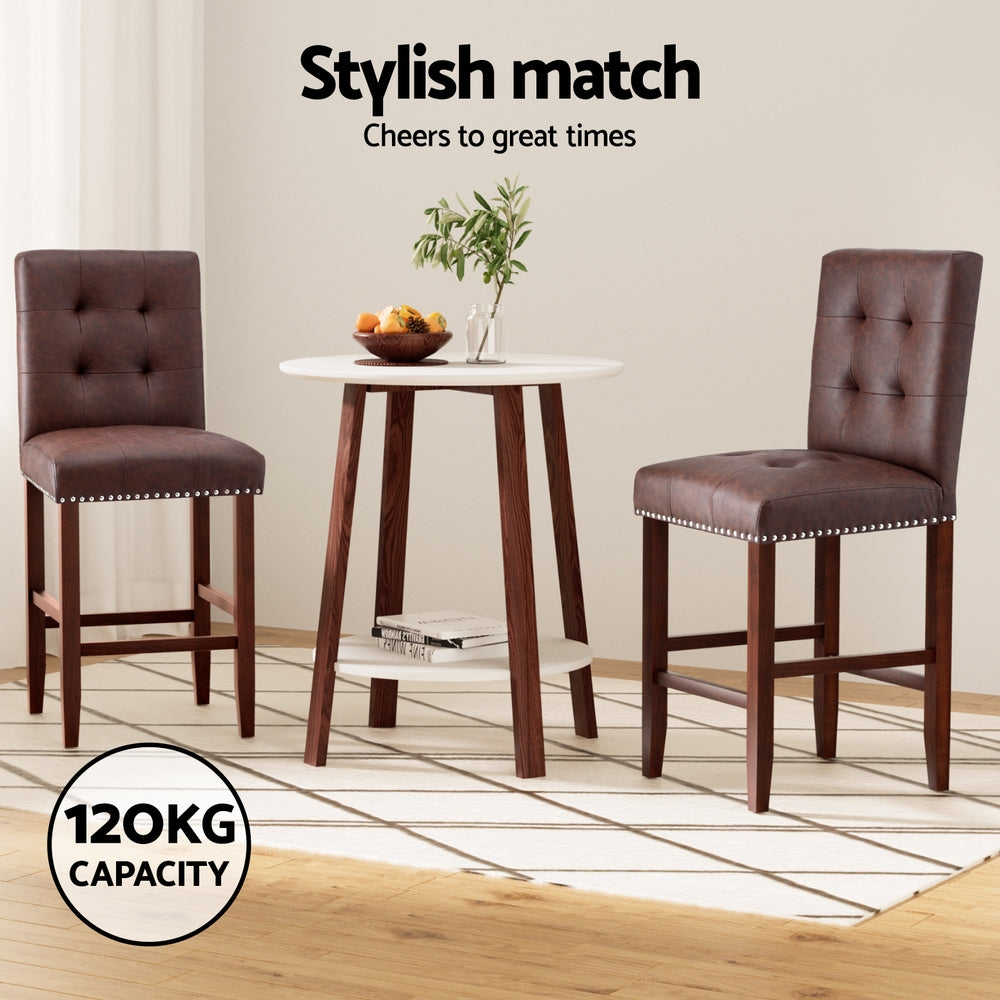 Stool Haven 2x Bar Stools Kitchen Dining Chairs Counter PU Leather Wooden Ada Brown