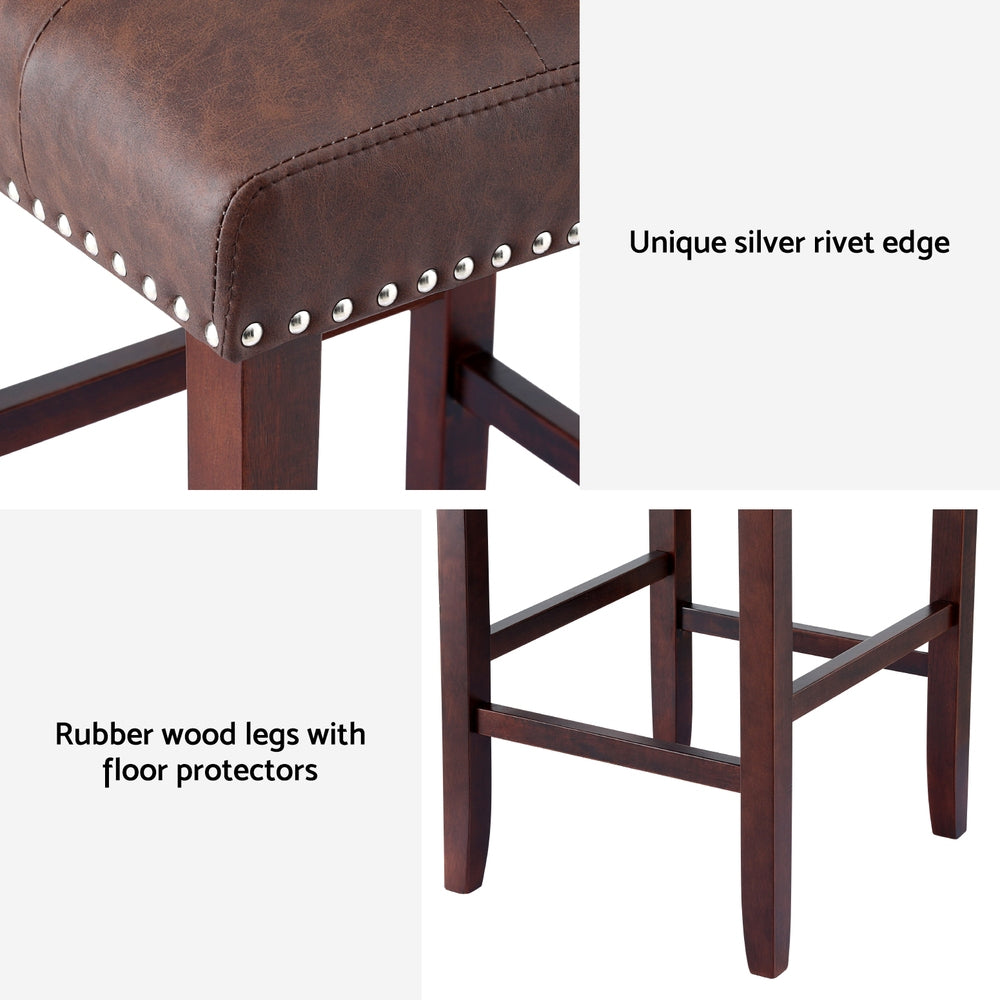 Stool Haven 2x Bar Stools Kitchen Dining Chairs Counter PU Leather Wooden Ada Brown