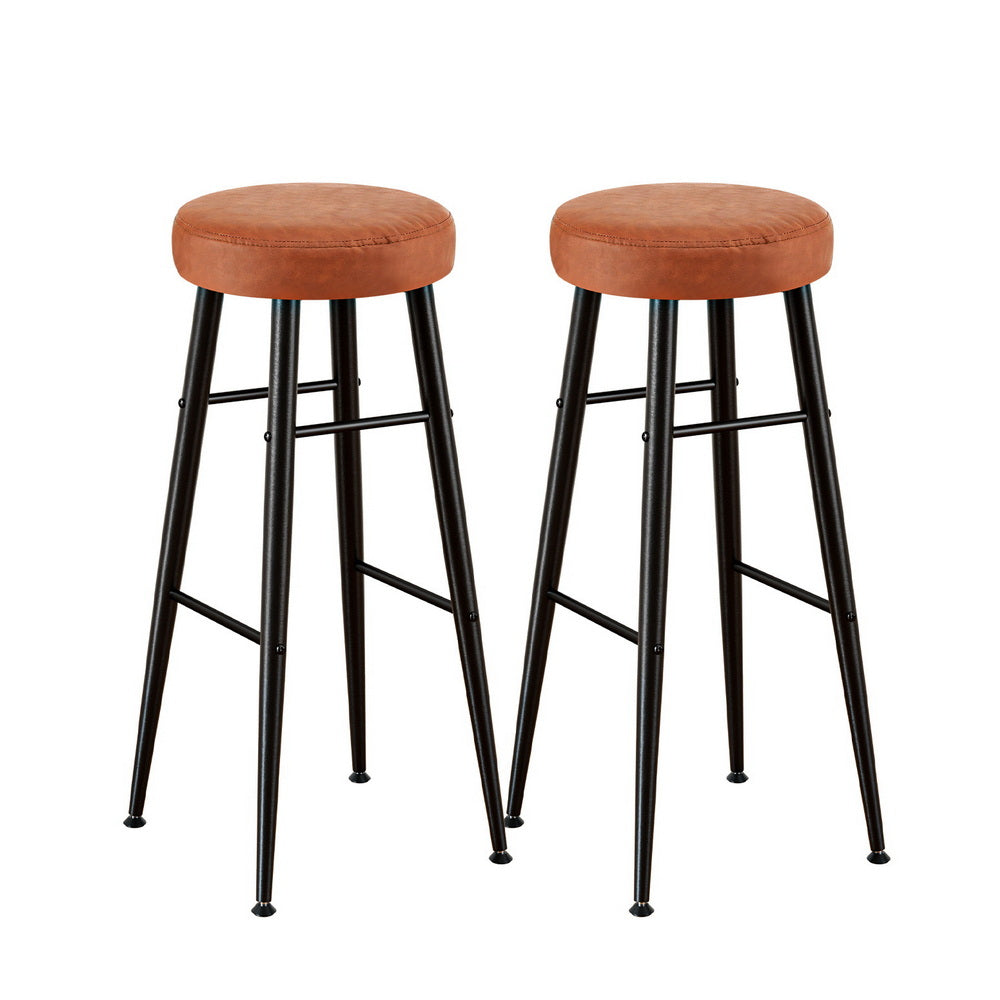 Stool Haven 2x Bar Stools Kitchen Dining Chairs Counter Round PU Leather Lane Brown