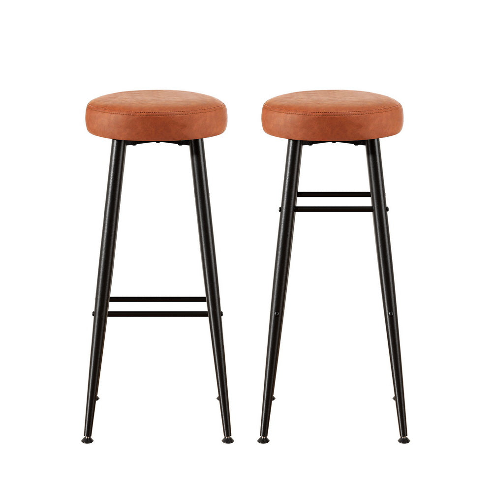 Stool Haven 2x Bar Stools Kitchen Dining Chairs Counter Round PU Leather Lane Brown