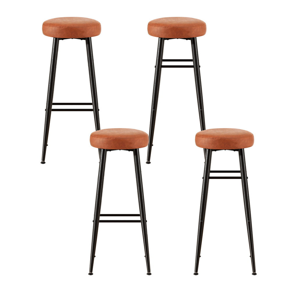 Stool Haven 4x Bar Stools Kitchen Dining Chairs Counter Round PU leather Lane Brown