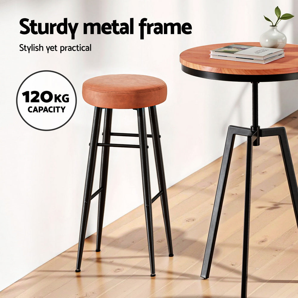 Stool Haven 4x Bar Stools Kitchen Dining Chairs Counter Round PU leather Lane Brown