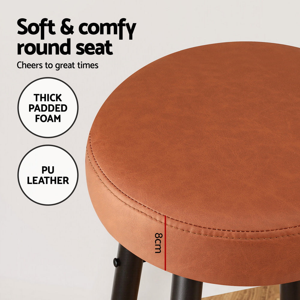 Stool Haven 4x Bar Stools Kitchen Dining Chairs Counter Round PU leather Lane Brown