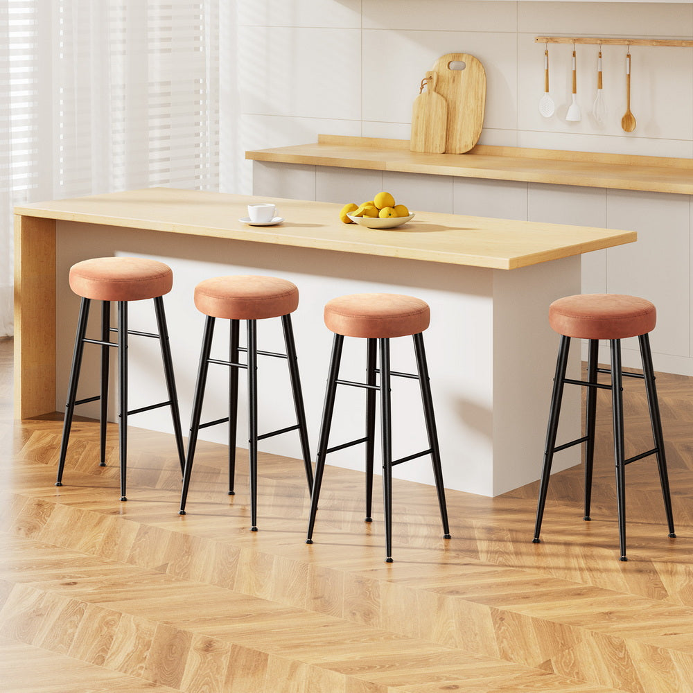 Stool Haven 4x Bar Stools Kitchen Dining Chairs Counter Round PU leather Lane Brown
