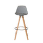 2 PU Leather Padded Barstools (Light Grey/Wood) with Metal Footrest