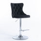4 x Height Adjustable Swivel Bar Stool Velvet Studs with Footrest and Chromed Base - Black